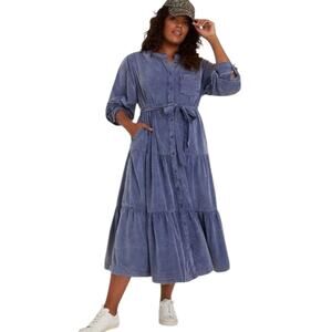 Anthropologie PILCRO Marta Tiered Corduroy MIDI Dress cotton Blue Womens Medium